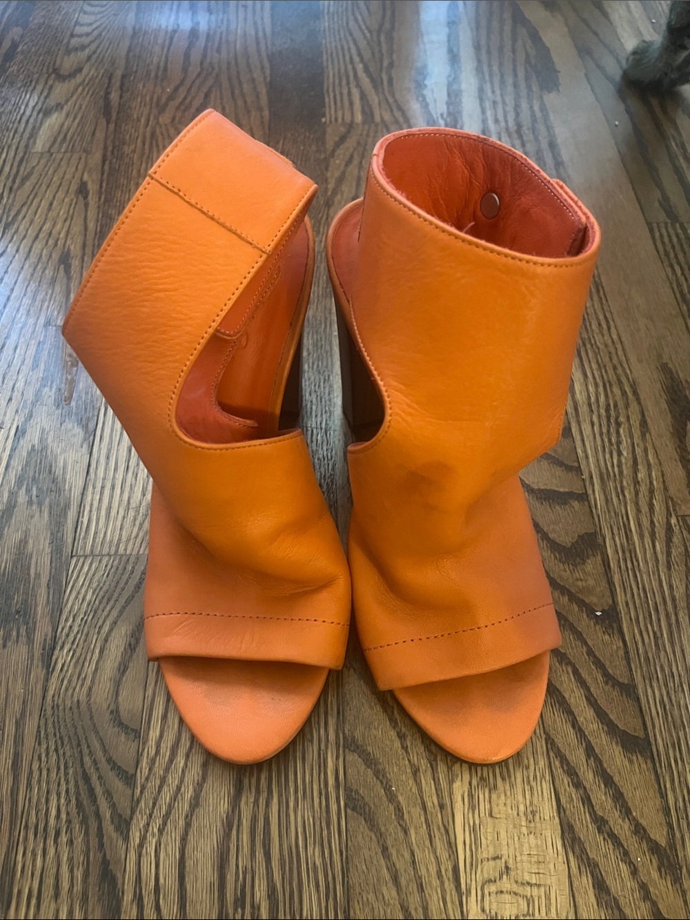 Vince Orange Open-Toe Leather Ankle Boots